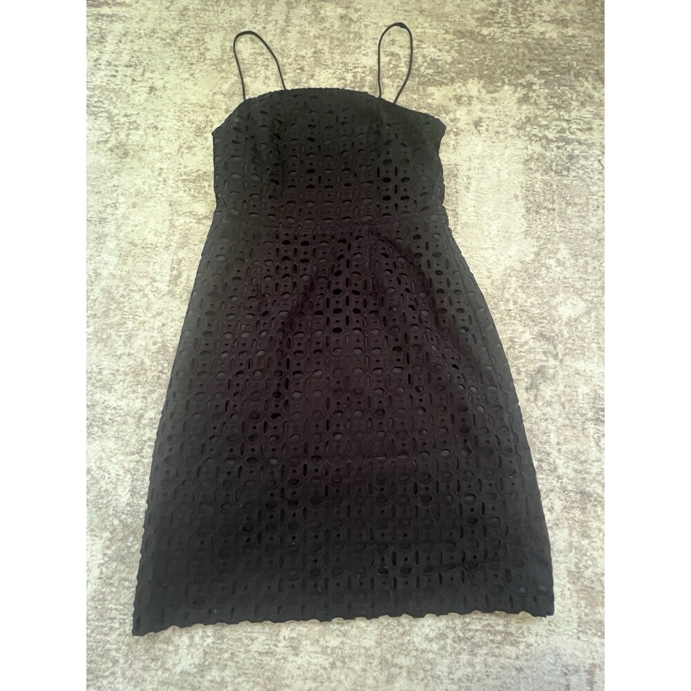 LOFT Ann Taylor Dress 2 Women Black Eyelet Sleeveless Lined Midi